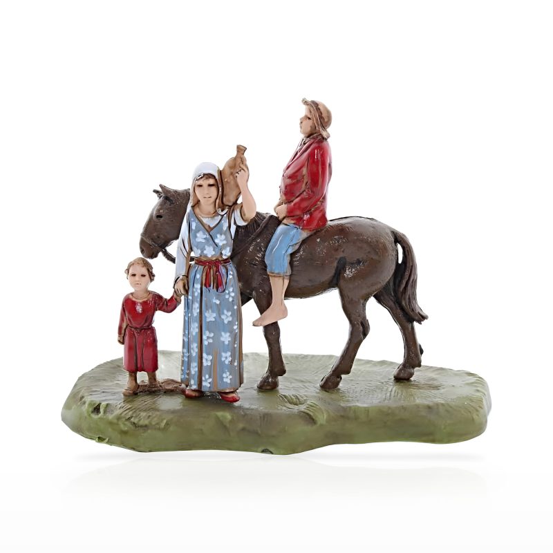 Homme à cheval avec famille Mini 6 Scène napolitaine pour crèches à l’échelle 1:32