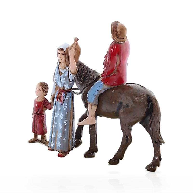 Homme à cheval avec famille Mini 6 Scène napolitaine pour crèches à l’échelle 1:32