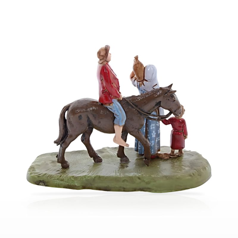 Homme à cheval avec famille Mini 6 Scène napolitaine pour crèches à l’échelle 1:32