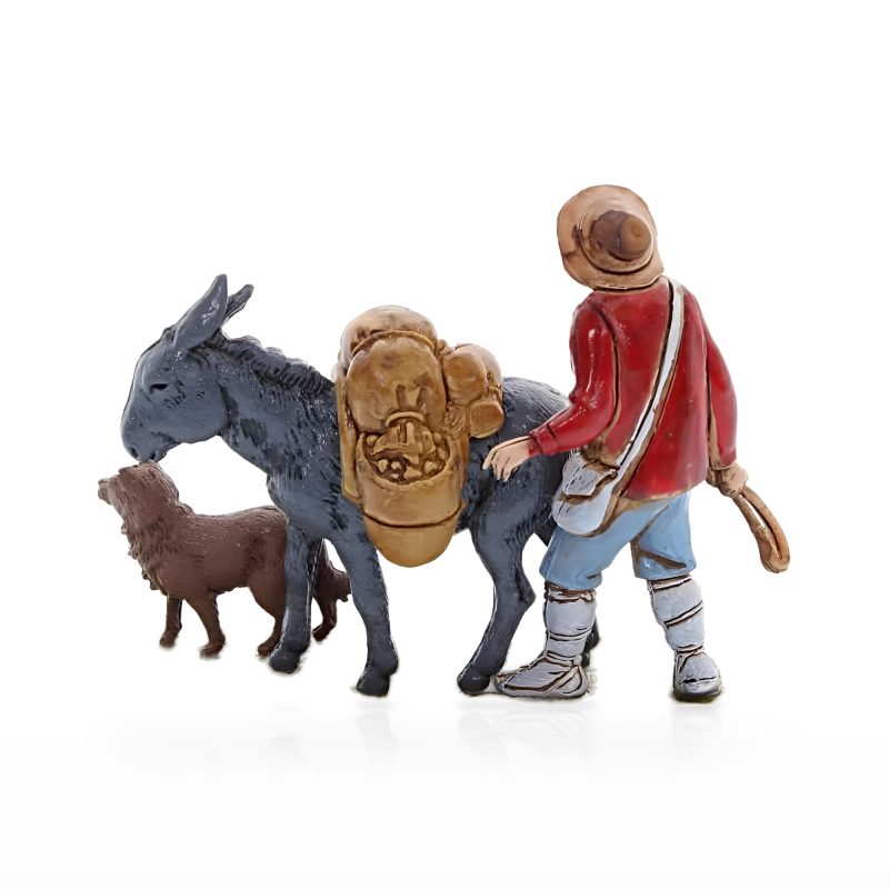 Man Scene with Donkey Mini 6 Neapolitan for Nativity Scenes in 1:32 Scale