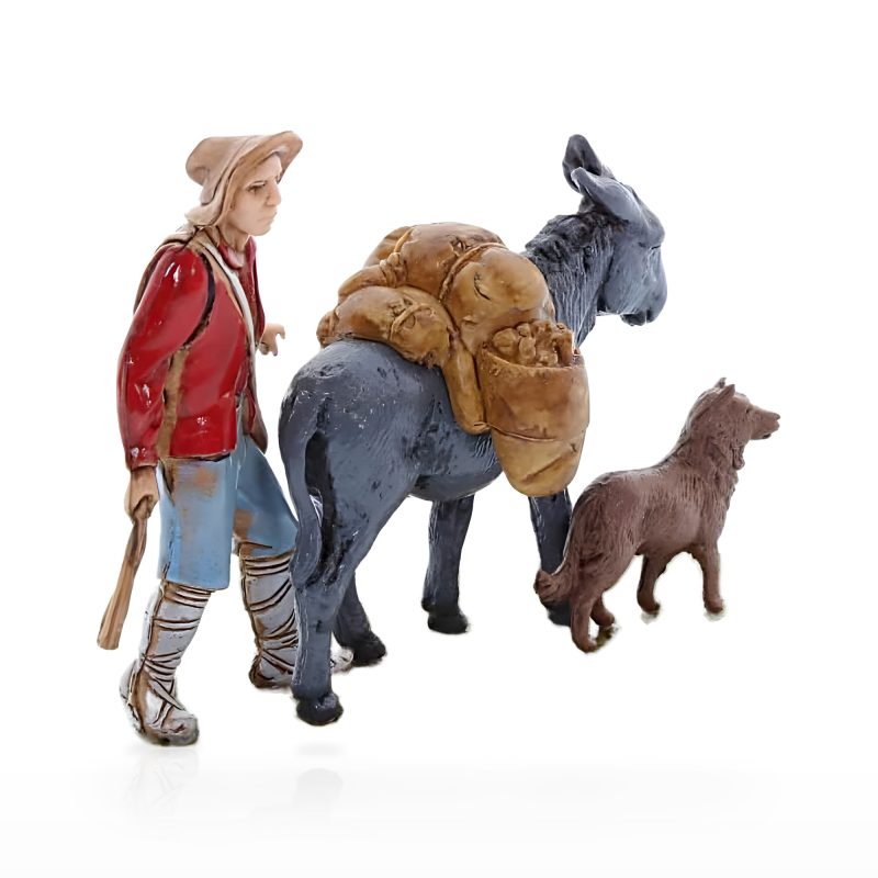 Man Scene with Donkey Mini 6 Neapolitan for Nativity Scenes in 1:32 Scale