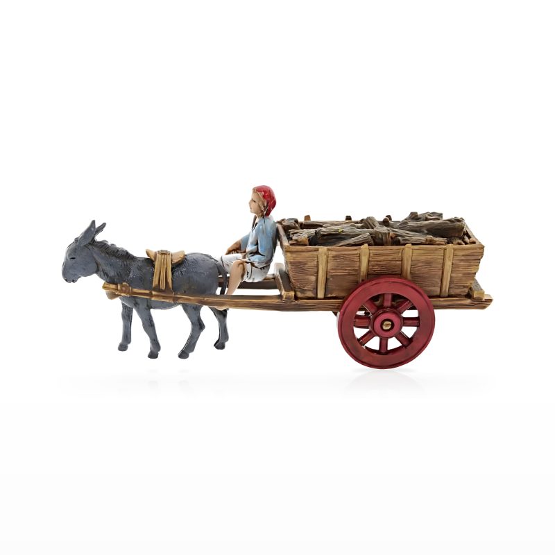 Chariot de scène avec âne Mini 6 napolitain pour crèches à l’échelle 1:32