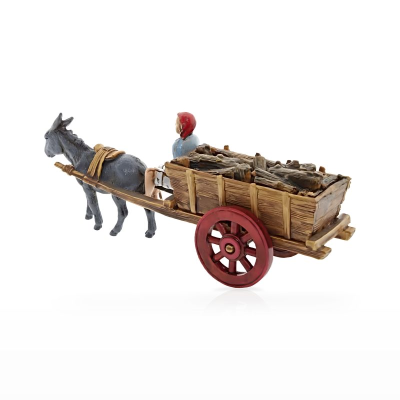 Chariot de scène avec âne Mini 6 napolitain pour crèches à l’échelle 1:32