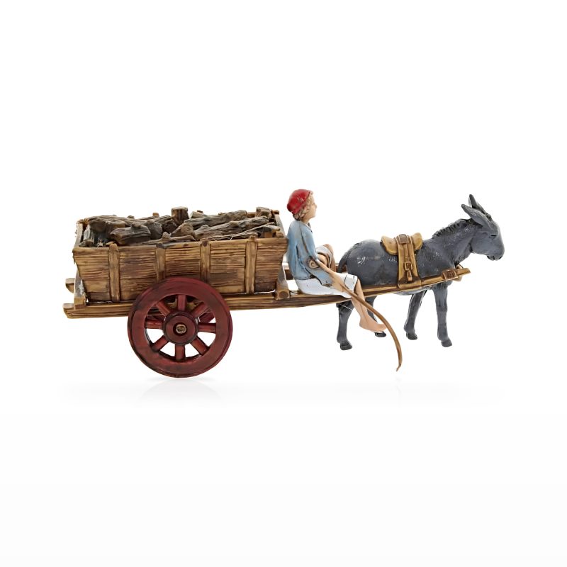Chariot de scène avec âne Mini 6 napolitain pour crèches à l’échelle 1:32