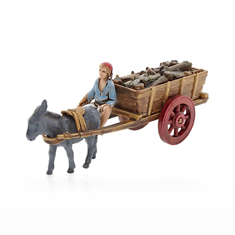 Chariot de scène avec âne Mini 6 napolitain pour crèches à l’échelle 1:32