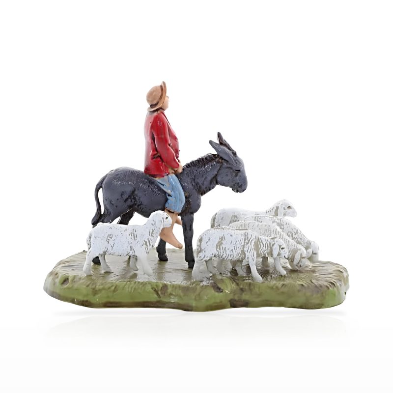 Hombre en Burro con Ovejas Mini 6 Napolitano para Belenes a escala 1:32