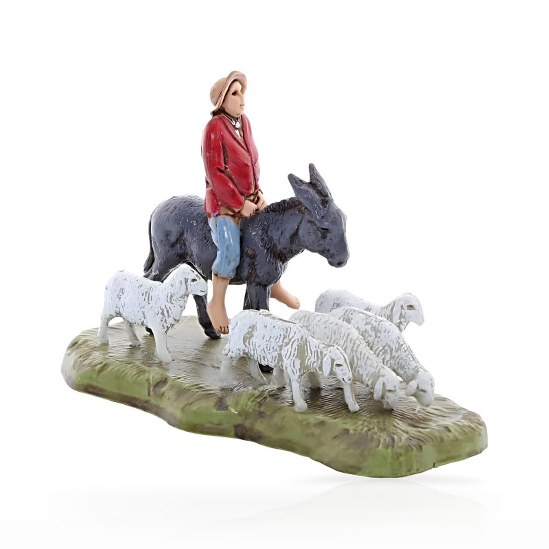 Hombre en Burro con Ovejas Mini 6 Napolitano para Belenes a escala 1:32