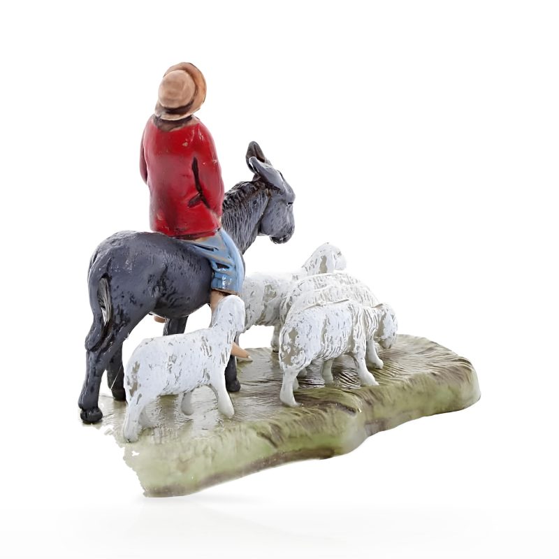 Hombre en Burro con Ovejas Mini 6 Napolitano para Belenes a escala 1:32