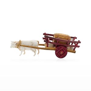 Carro con Botte Trainato da Mucca Mini 6 Napoletano per Presepi in Scala 1:32
