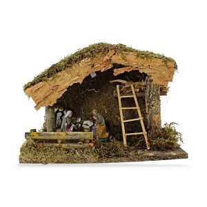 Capanna per Presepe 33x18x23 cm con Natività cm 10