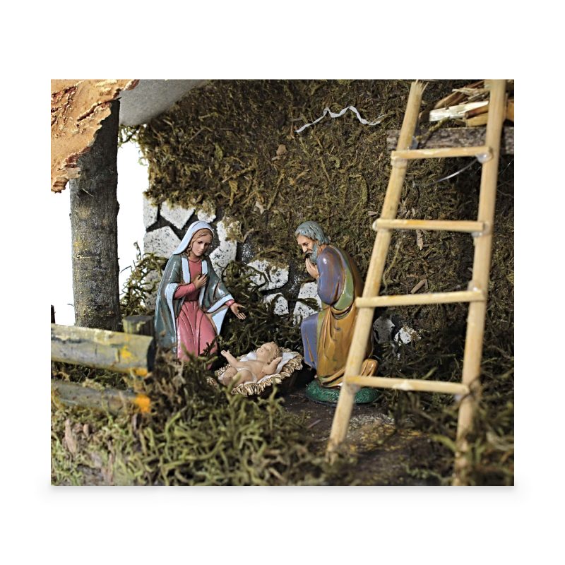Capanna per Presepe 33x18x23 cm con Natività cm 10