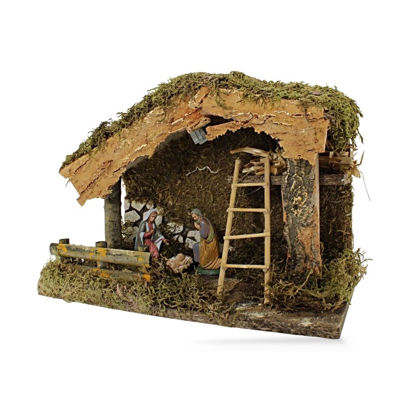 Capanna per Presepe 33x18x23 cm con Natività cm 10