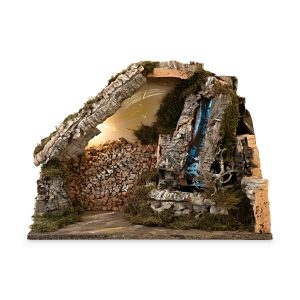 Capanna Presepe 50x26x33 cm con Cascata ad Acqua, Pompa e Luci per Statue 10 cm