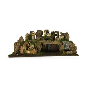 Paesaggio Elettrificato con Mulino ad Acqua, Fuoco e Fontana 90x35x4 in Scala 1:20