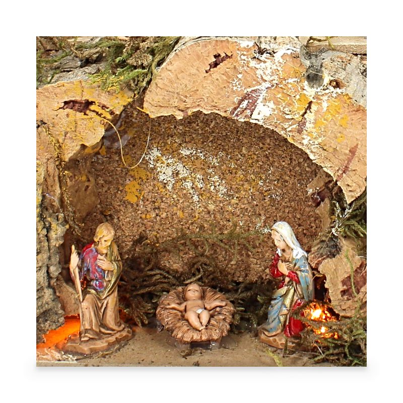 Paysage pour crèche avec lumières 20x14x18 cm avec personnages 3,5 cm