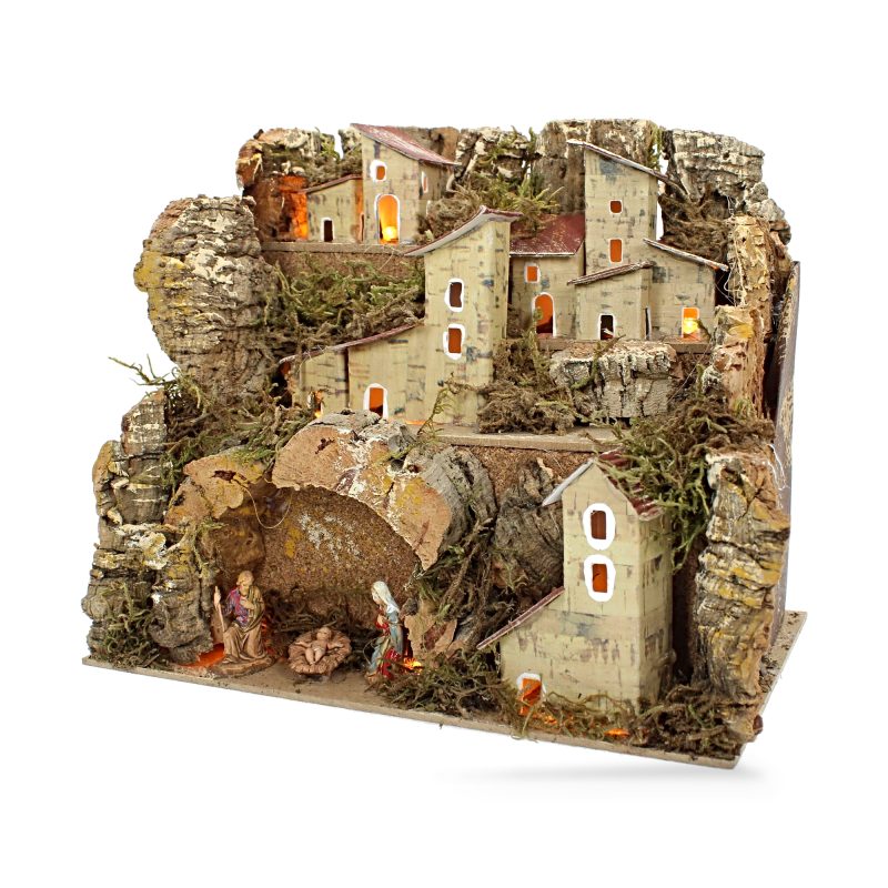 Paysage pour crèche avec lumières 20x14x18 cm avec personnages 3,5 cm