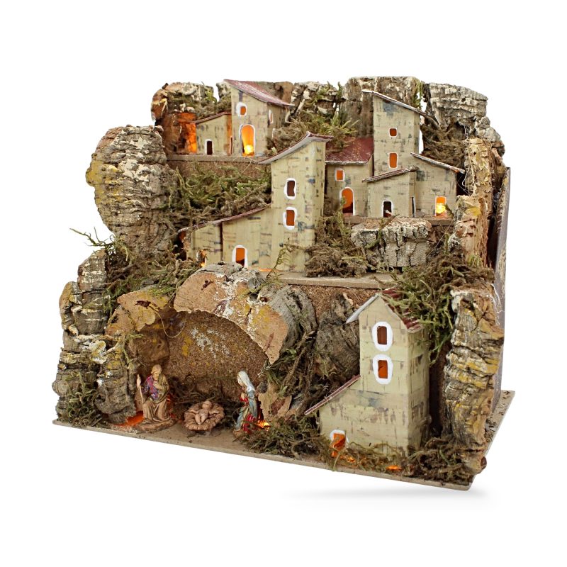 Paysage pour crèche avec lumières 20x14x18 cm avec personnages 3,5 cm