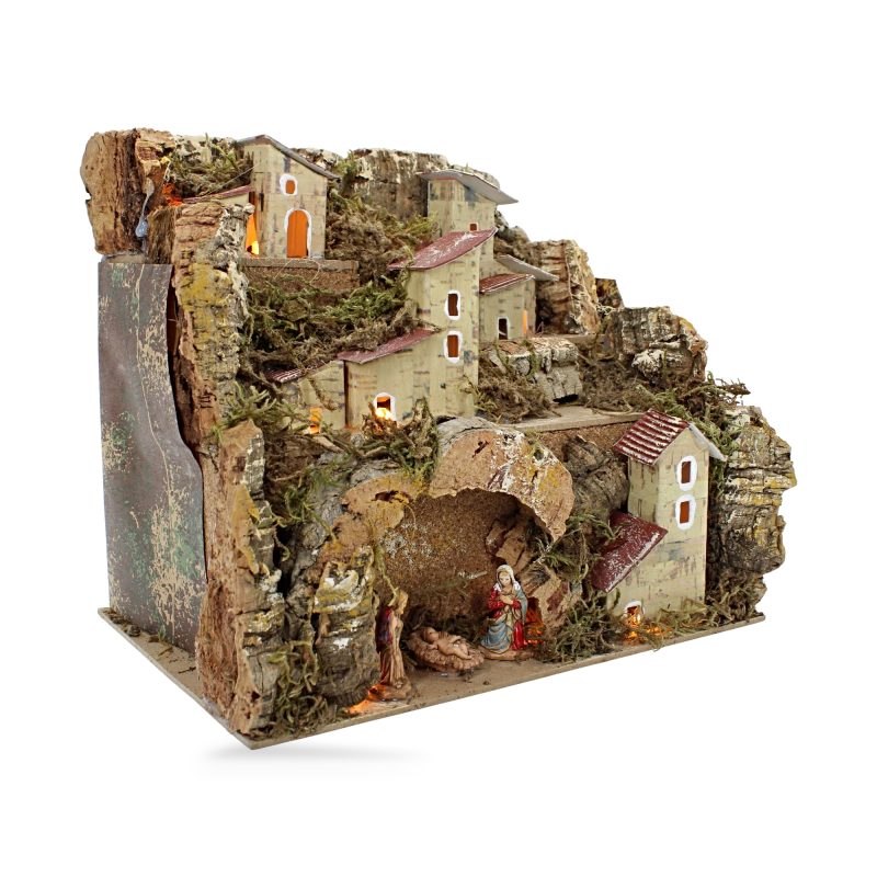 Paysage pour crèche avec lumières 20x14x18 cm avec personnages 3,5 cm