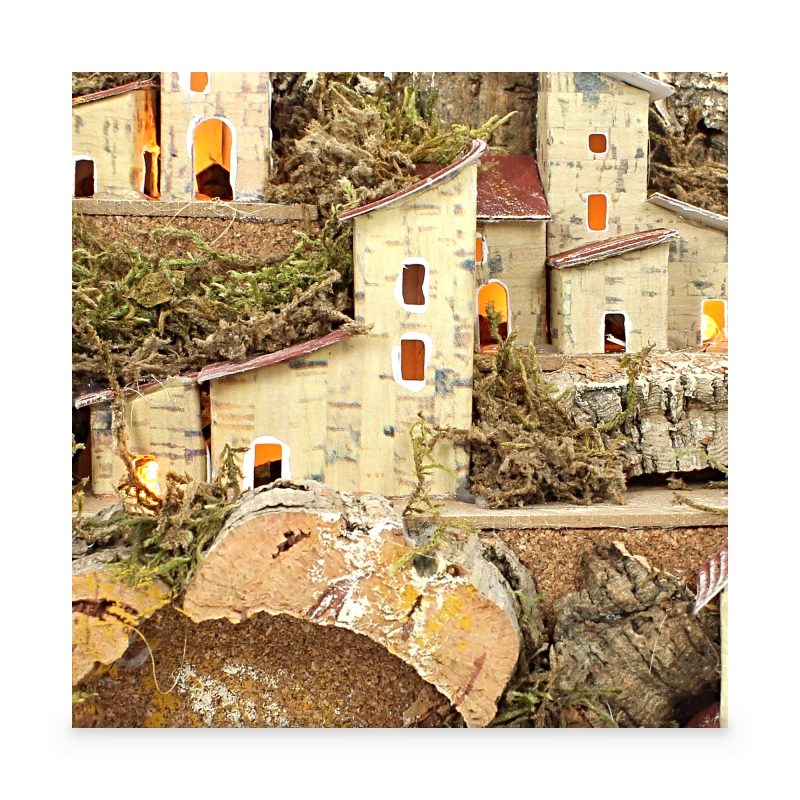 Paysage pour crèche avec lumières 20x14x18 cm avec personnages 3,5 cm