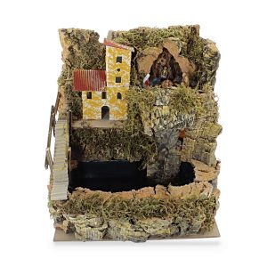 Borgo per Presepe con Cascata a Getto Velo 24x21x26 cm e Natività 6 Soggetti Inclusa