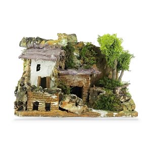 Casa in Stucco con Rimessa Legna 30x20x25 cm per Presepe