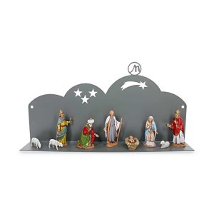 Presepe Moderno da Parete 30x5x10 cm in Metallo Grigio RAL 7005 Completo di 9 Personaggi h cm 6,50