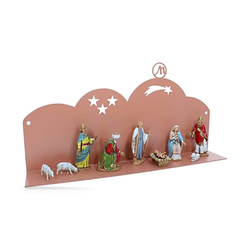 Moderne Wandkrippe 30x5x10 cm aus Rosa Beige Metall RAL 3012 Komplett mit 9 Zeichen h cm 6,50