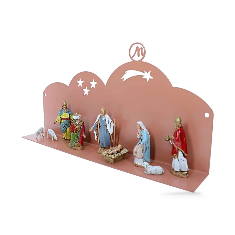 Moderne Wandkrippe 30x5x10 cm aus Rosa Beige Metall RAL 3012 Komplett mit 9 Zeichen h cm 6,50
