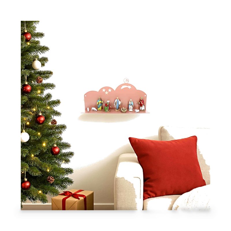 Moderne Wandkrippe 30x5x10 cm aus Rosa Beige Metall RAL 3012 Komplett mit 9 Zeichen h cm 6,50
