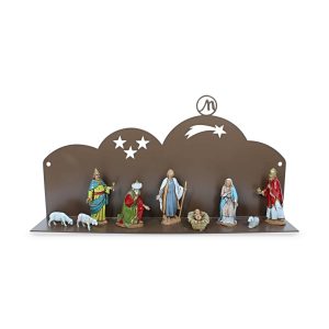 Presepe Moderno da Parete 30x5x10 cm in Metallo Marrone RAL 8025 Completo di 9 Personaggi h cm 6,50