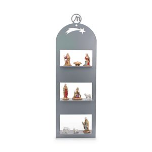 Presepe Moderno da Parete 10x5x30 cm in Metallo Grigio RAL 7005 Completo di 9 Personaggi h cm 3,50