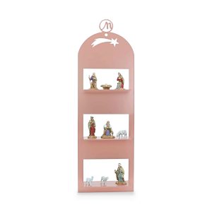 Presepe Moderno da Parete 10x5x30 cm in Metallo Beige Rosato RAL 3012 Completo di 9 Personaggi h cm 3,50