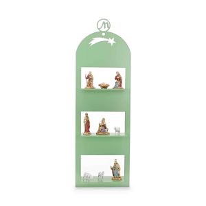 Presepe Moderno da Parete 10x5x30 cm in Metallo Verde Chiaro RAL 6021 Completo di 9 Personaggi h cm 3,50
