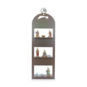 Presepe Moderno da Parete 10x5x30 cm in Metallo Marrone RAL 8025 Completo di 9 Personaggi h cm 3,50