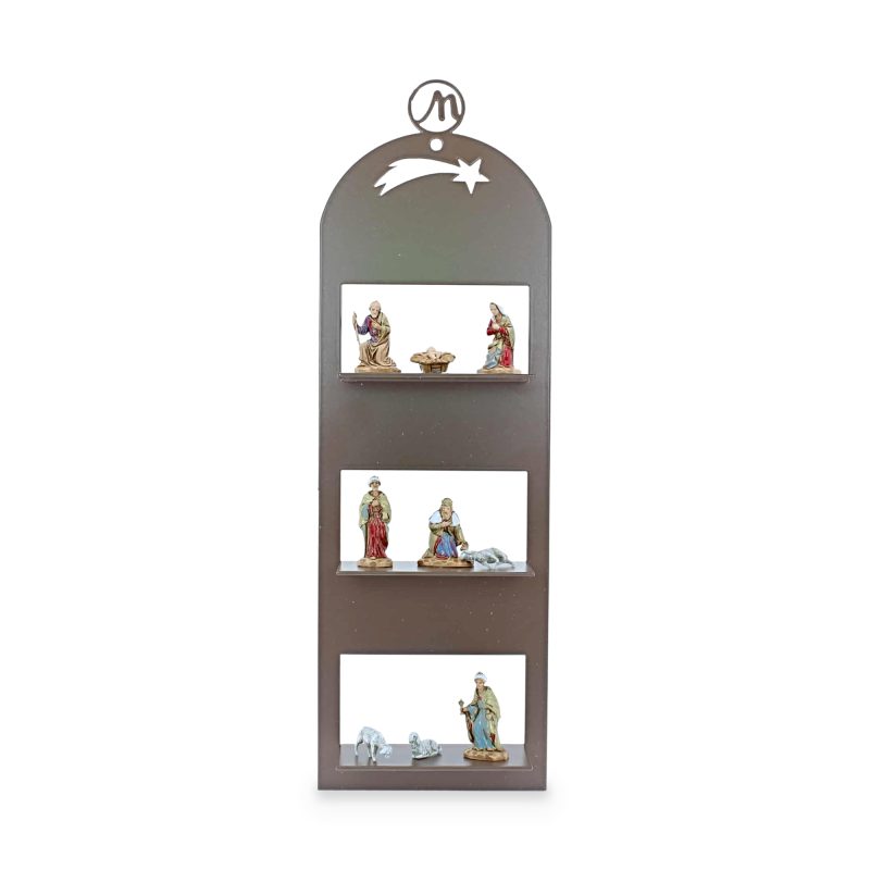 Belén Moderno de Pared 10x5x30 cm en Metal Marrón RAL 8025 Completo con 9 Caracteres h cm 3,50