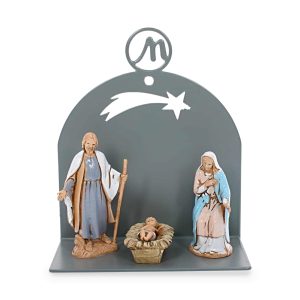 Presepe Moderno da Parete 10x5x10 cm in Metallo Grigio RAL 7005 con Natività 3 Pezzi h cm 6,50