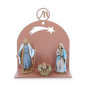 Presepe Moderno da Parete 10x5x10 cm in Metallo Beige Rosato RAL 3012 con Natività 3 Pezzi h cm 6,50