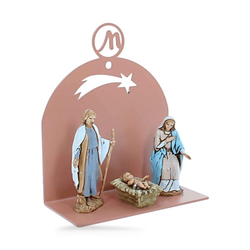 Belén Moderno de Pared 10x5x10 cm en Metal Rosa Beige RAL 3012 con Belén 3 Piezas h cm 6,50