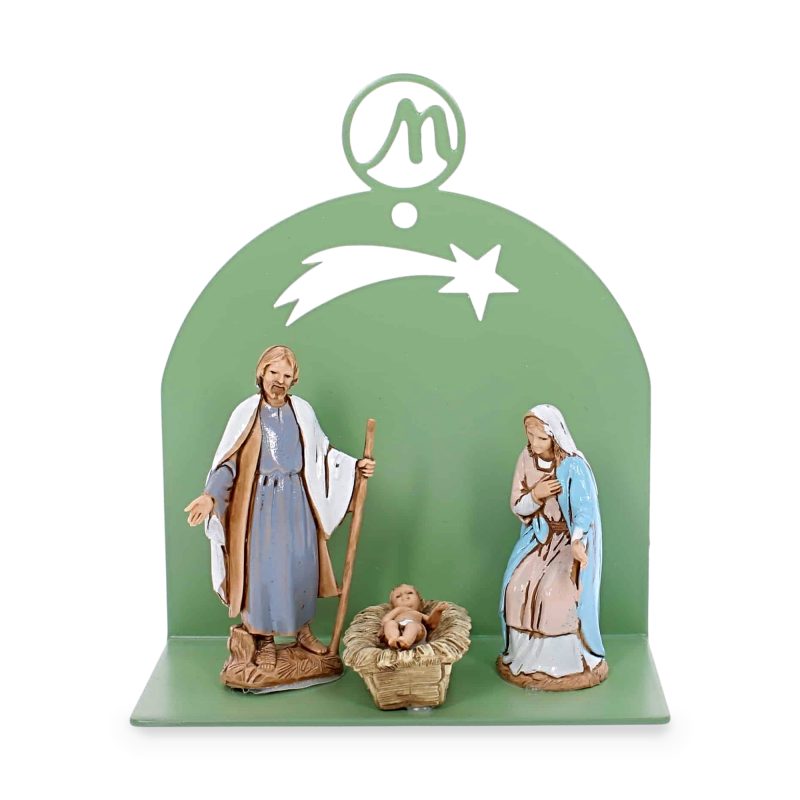 Belén Moderno de Pared 10x5x10 cm en Metal Verde Claro RAL 6021 con Belén 3 Piezas h cm 6,50