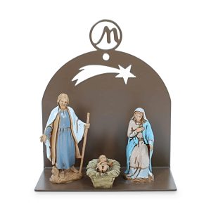 Presepe Moderno da Parete 10x5x10 cm in Metallo Marrone RAL 8025 con Natività 3 Pezzi h cm 6,50
