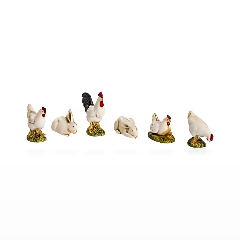 6 Animali da Cortile Bianchi Standard 10 per Presepe in Scala 1:20
