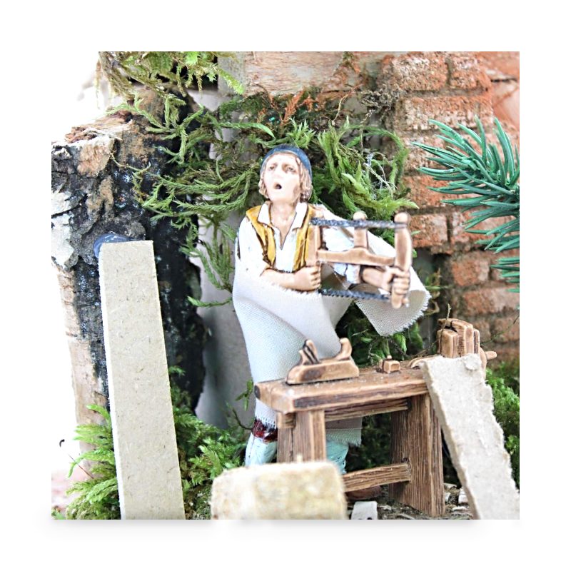 Carpenter Sawing 220V Cored Wood for Nativity Scenes 1:20 Scale