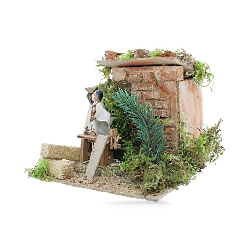 Carpenter Sawing 220V Cored Wood for Nativity Scenes 1:20 Scale
