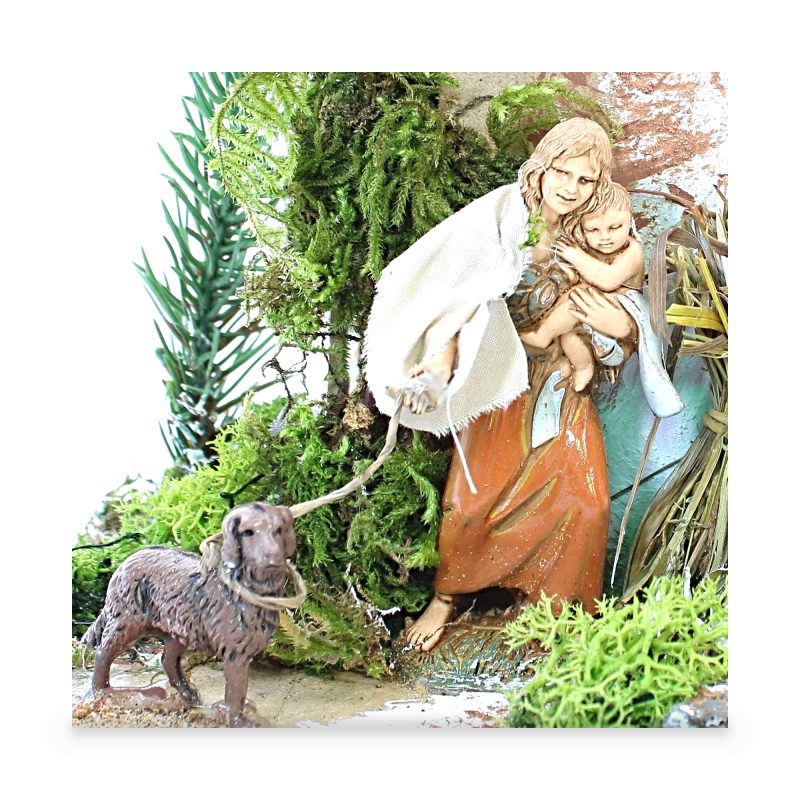 Mujer con Niño Tirando de Perro Animado 220V para Belenes Escala 1:20