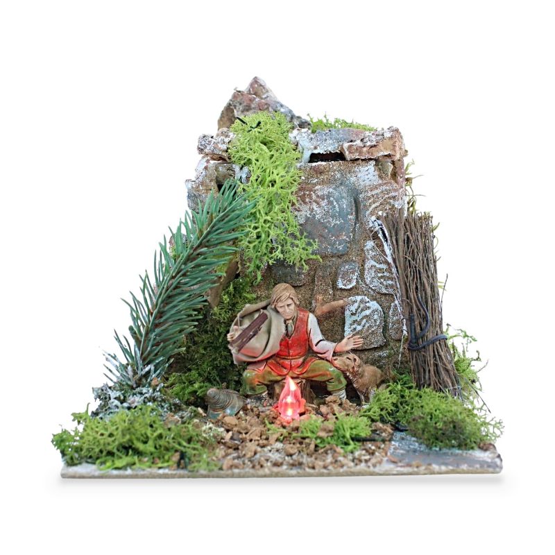 Homme en feu avec lampe et feu animé 220V pour crèches échelle 1:20