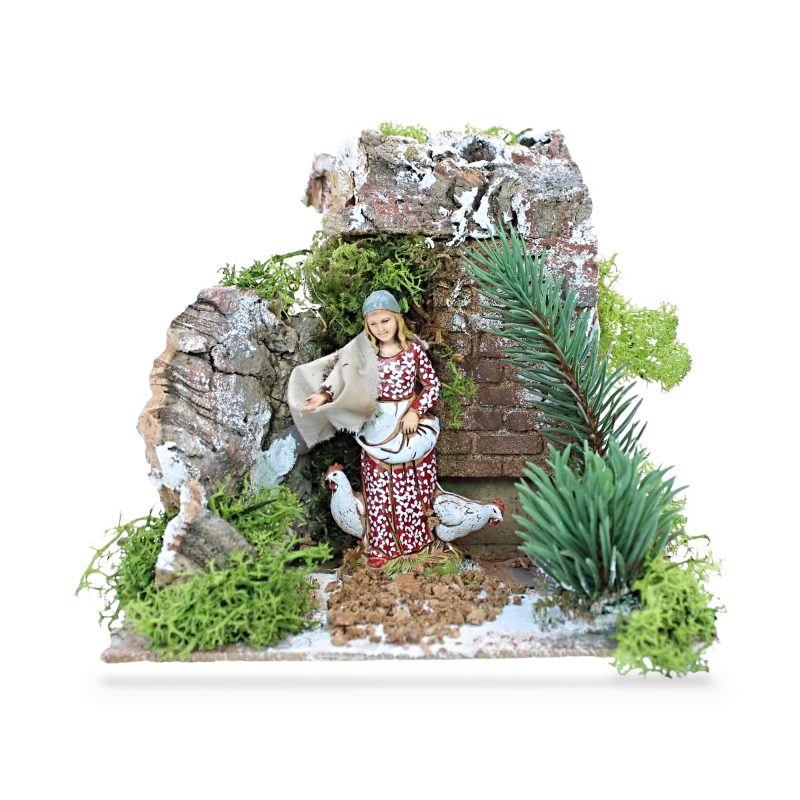 Mujer con Gallina Animada 220V para Belenes Escala 1:20