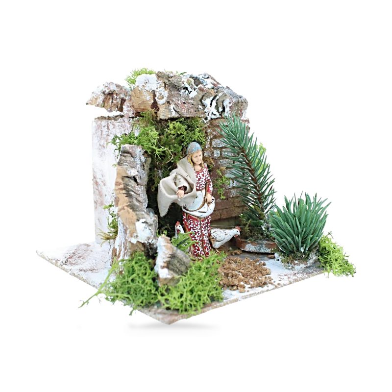 Mujer con Gallina Animada 220V para Belenes Escala 1:20