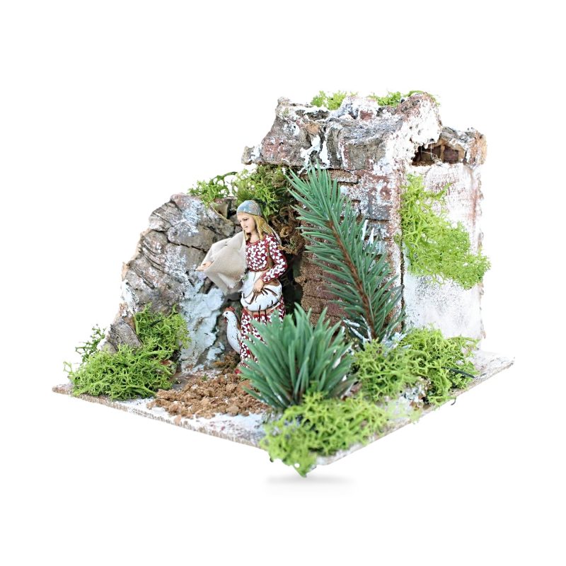 Mujer con Gallina Animada 220V para Belenes Escala 1:20