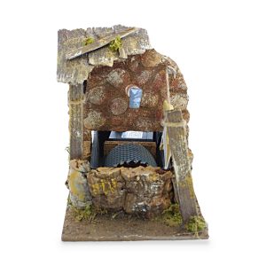 Fontana per Presepe 10x15x14 cm con Pompa e Tetto in Legno, Scala 1:20 per Statue 10 cm