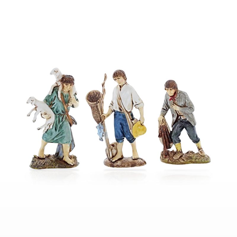 Set Pescatore, Buon Pastore e Zampognaro Standard 10 Stile Napoletano per Presepe in Scala 1:20
